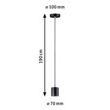 Schwarze Pendelleuchte aus Metall mit 190 cm Kabel und 70 mm Lampenschirm Durchmesser, moderne LED Leuchte