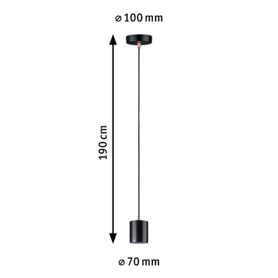 Schwarze Pendelleuchte aus Metall mit 190 cm Kabel und 70 mm Lampenschirm Durchmesser, moderne LED Leuchte