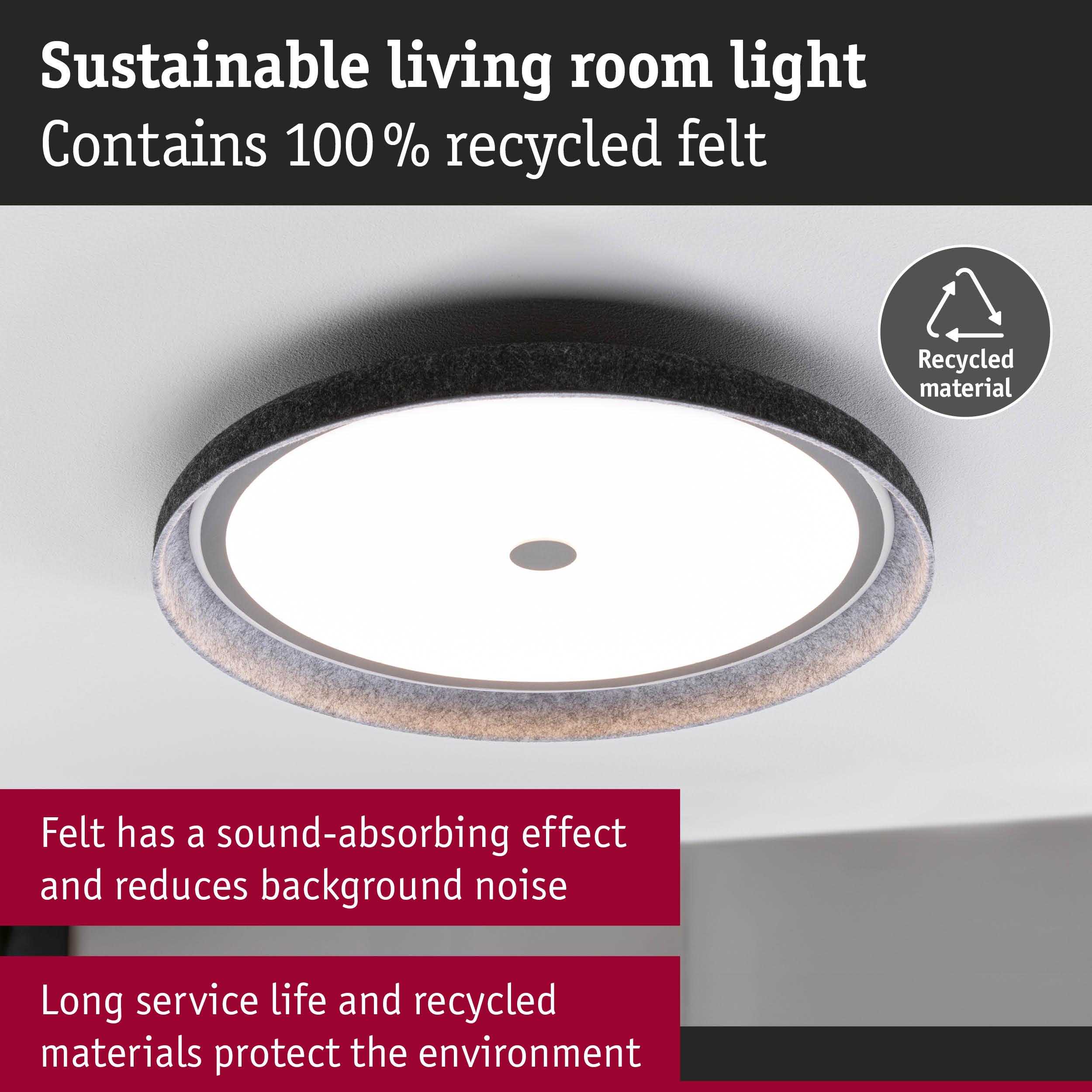 Sustainable living room ceiling light with 100% recycled black and grey felt, sound-absorbing design