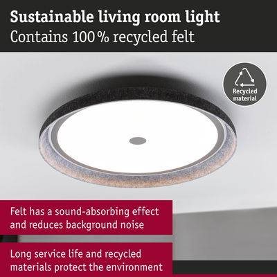 Sustainable living room ceiling light with 100% recycled black and grey felt, sound-absorbing design
