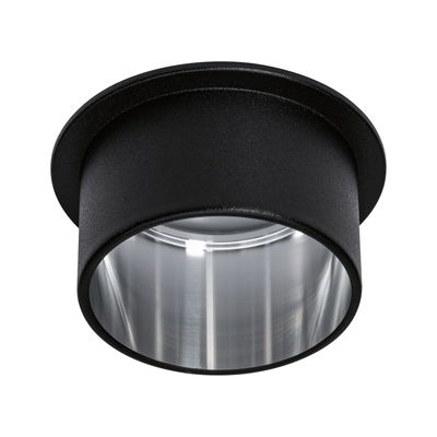 Black metal recessed spotlight with silver reflector for modern LED ceiling lighting