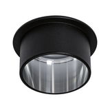 Black metal recessed spotlight with silver reflector for modern LED ceiling lighting