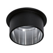 Schwarzer Einbaustrahler aus Metall mit silbernem Reflektor für moderne LED-Beleuchtung