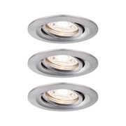 Round recessed spotlight in brushed silver aluminium with warm white LED light for ceiling lighting