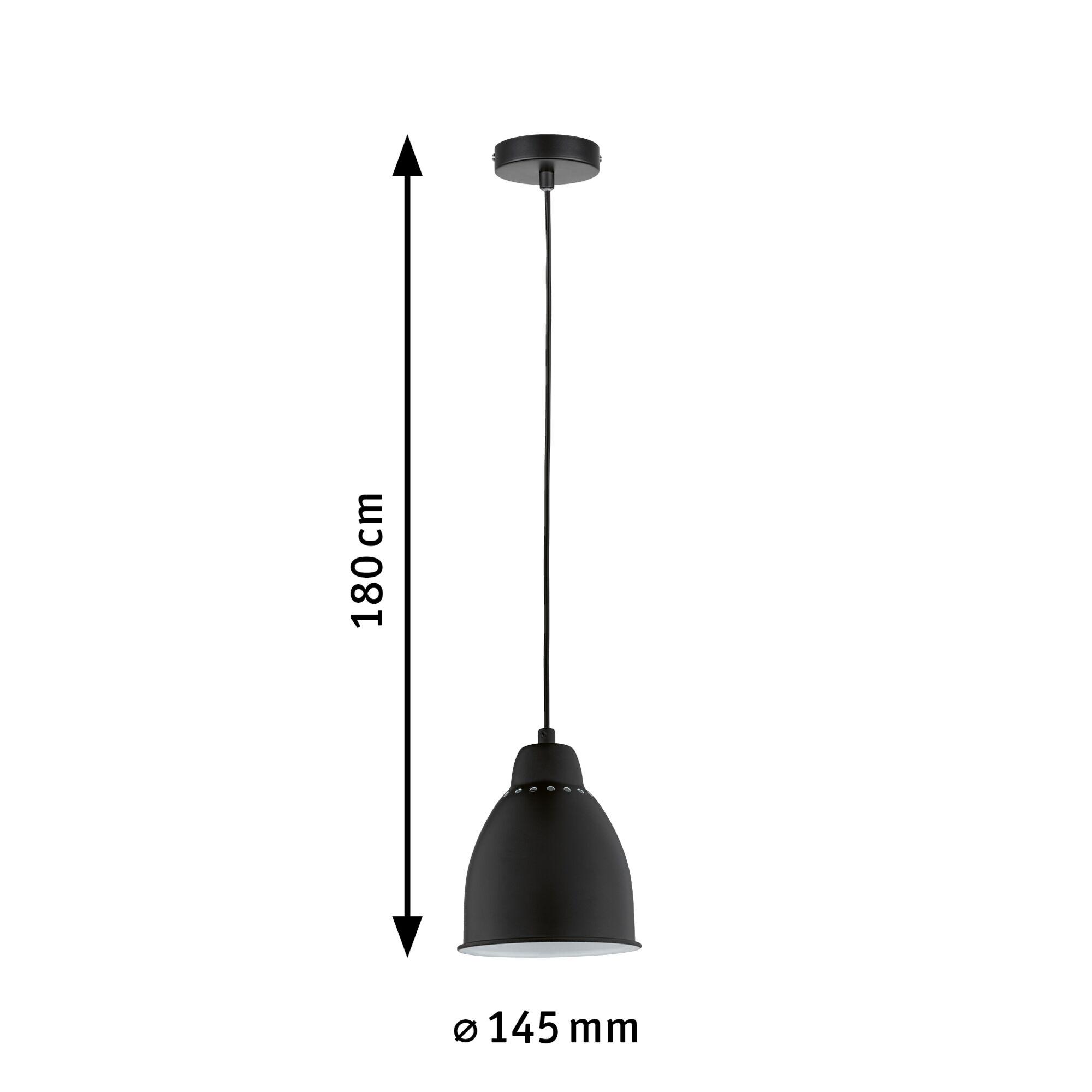 Schwarze Metall-Pendelleuchte mit 145 mm Durchmesser und 180 cm Länge für moderne Innenbeleuchtung