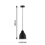 Black metal pendant lamp 145 mm diameter and 180 cm length for modern indoor lighting