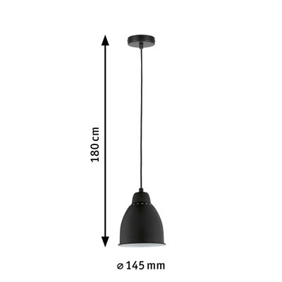 Suspension en métal noir de 145 mm de diamètre et 180 cm de longueur pour éclairage intérieur moderne