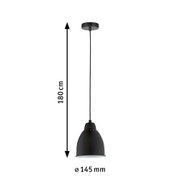 Black metal pendant light with 180 cm cord and 145 mm diameter for modern indoor lighting