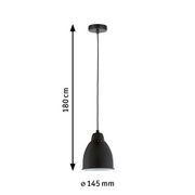 Zwarte metalen hanglamp met 180 cm snoer en 145 mm diameter voor moderne binnenverlichting
