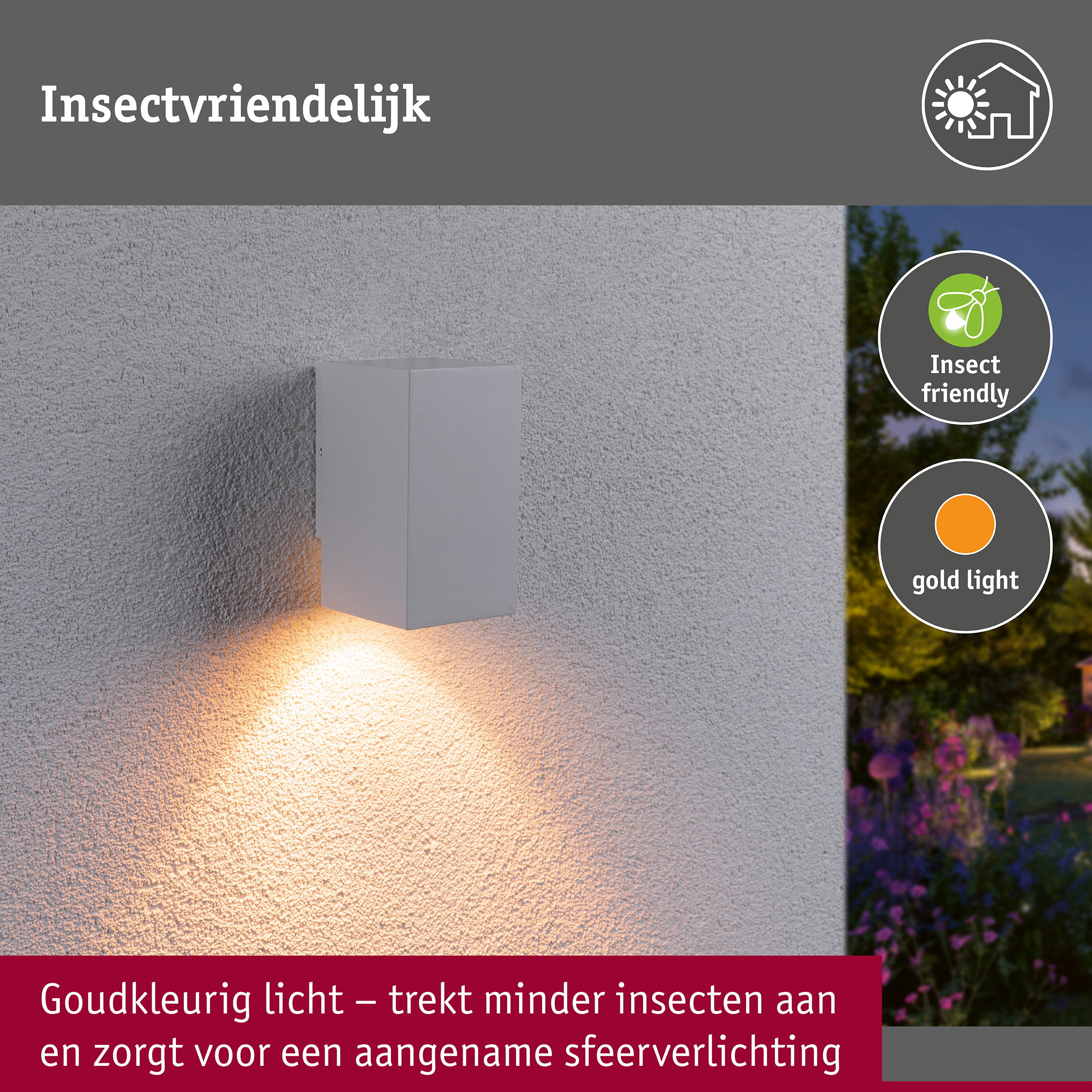 LED-wandlamp Flame insectvriendelijk IP44 hoekig 58x103mm 2200K 4W 265lm 230V 75° Wit Metaal