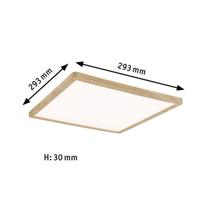 Square LED ceiling light with natural wood frame, 293x293 mm, energy-efficient lighting solution