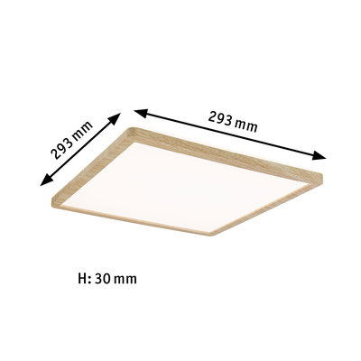 Plafonnier LED carré avec cadre en bois naturel, 293x293 mm, éclairage économique