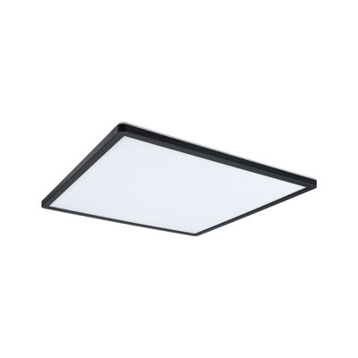 Flache quadratische LED-Deckenleuchte mit schwarzem Rahmen und weißem Diffusor für modernes Lichtdesign
