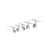 Sechs schwarze und weiße LED-Seilstrahler aus Metall für moderne Beleuchtungssysteme.