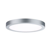 Round ceiling light in silver aluminium with white diffuser for modern room lighting