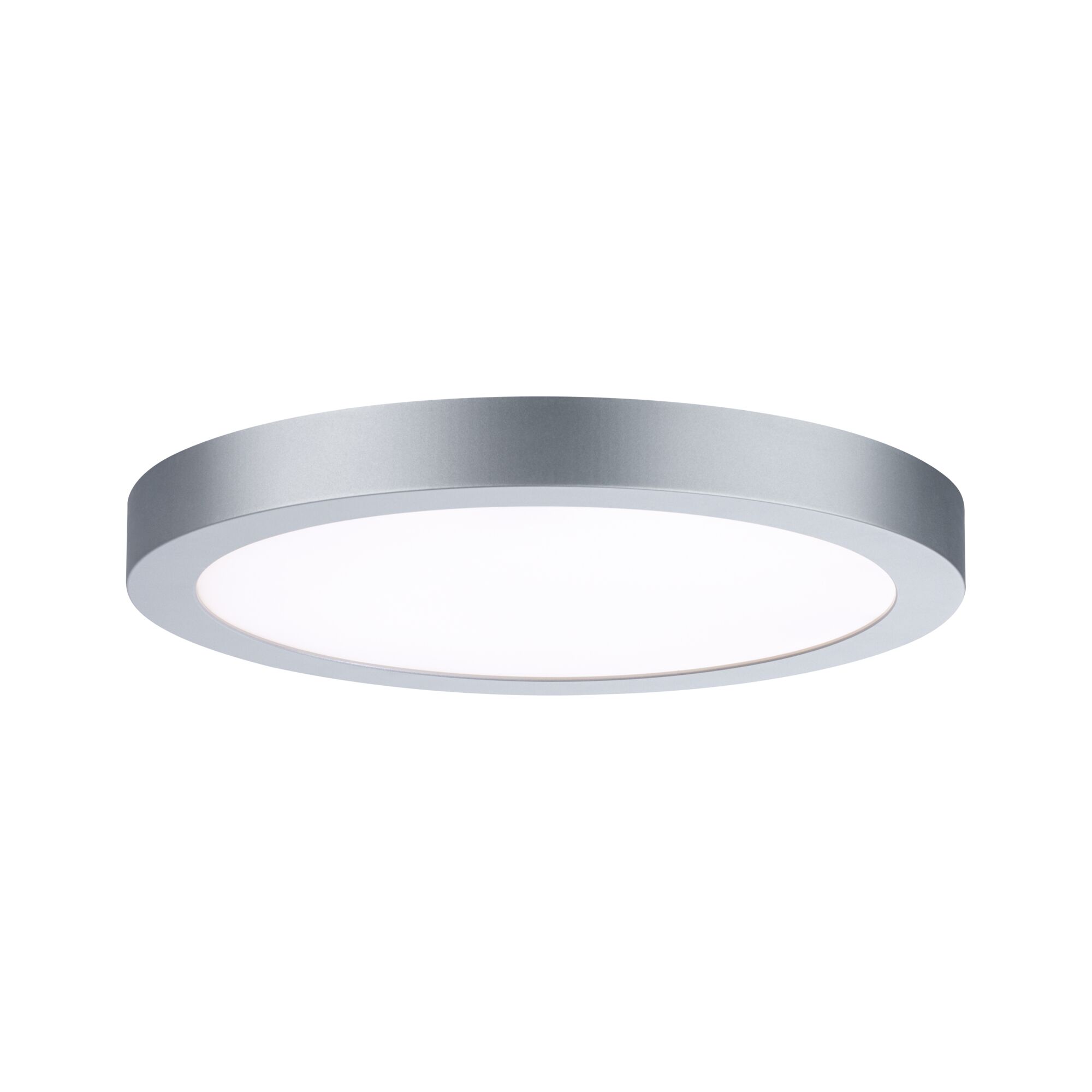 Runde Deckenleuchte aus silbernem Aluminium mit weißem Diffusor für modernes Raumlicht