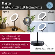 Zwarte LED-bureaulamp met ronde lichtkring en instelbare witlichtkleur van 2700K tot 6500K