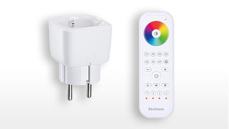 Adaptateur de prise blanc et télécommande avec roue chromatique pour contrôle d'éclairage LED
