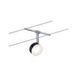 Moderne zwarte en chromen LED-kabelspot met warm wit licht voor veelzijdige verlichting