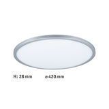Flache runde LED-Deckenleuchte mit silbernem Aluminiumrahmen und weißem Diffusor, 420 mm Durchmesser