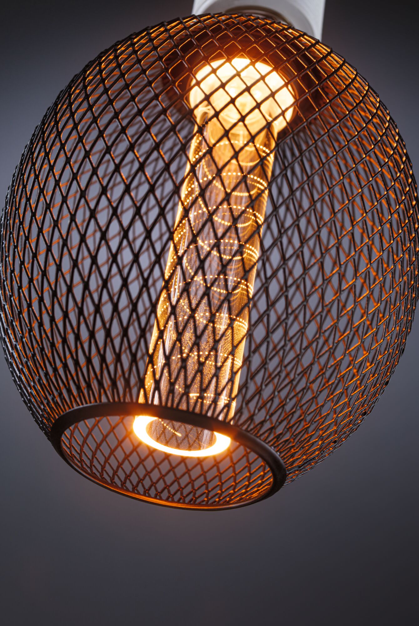 Modern ceiling light with black metal mesh and warm white LED for stylish room illumination