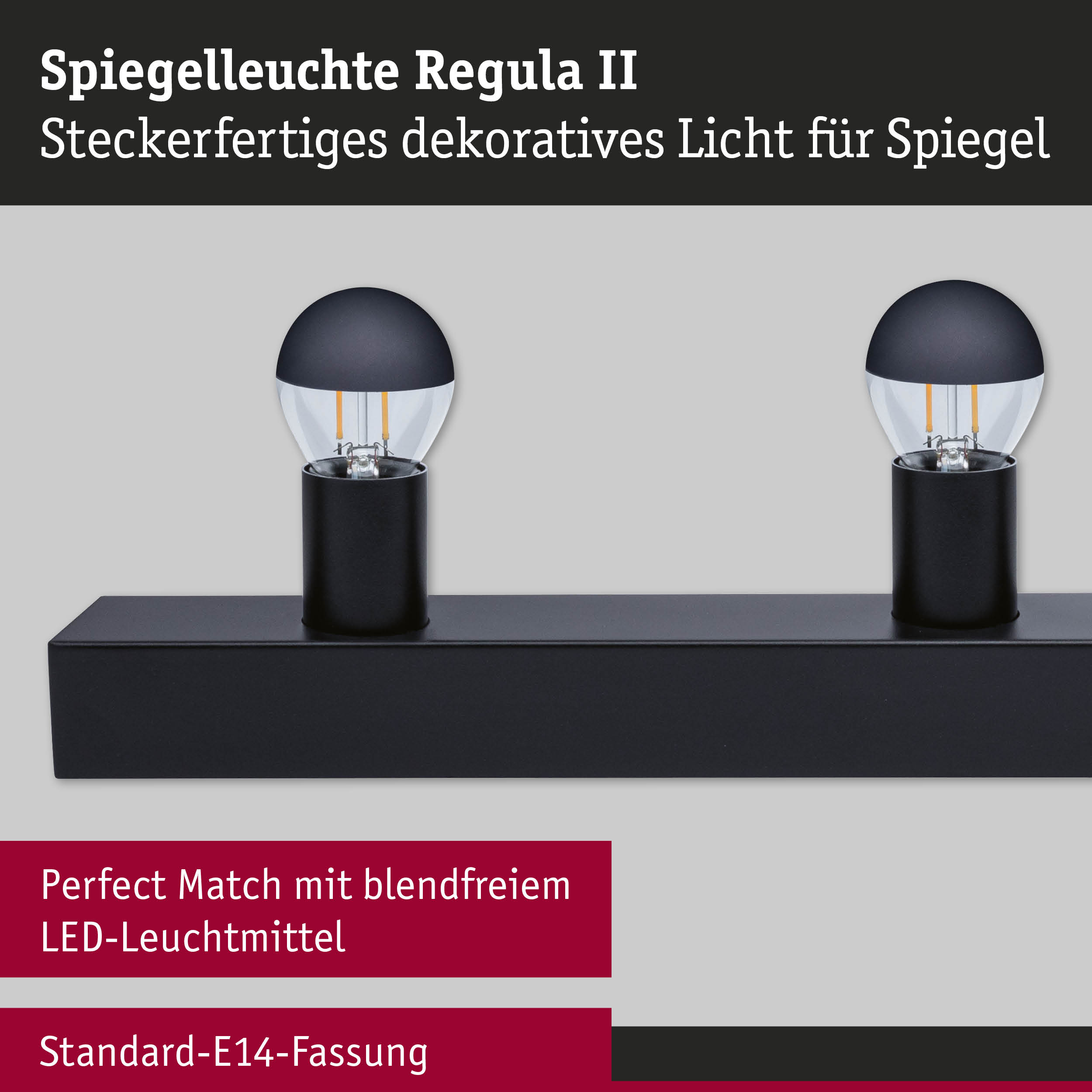Set Spiegelleuchte Regula II inkl. Leuchtmittel 4-flammig E14 2700K 4x250lm 230V 4x2,5W dimmbar Schwarz/Kopfspiegel Schwarz matt