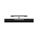 Black aluminum connector for LED track lighting with installation guide arrow.