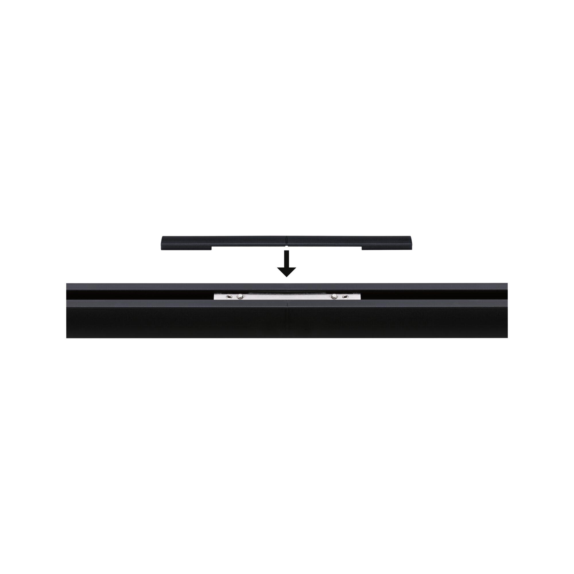 Black aluminium rail with metal mount for LED track lighting, modern design element