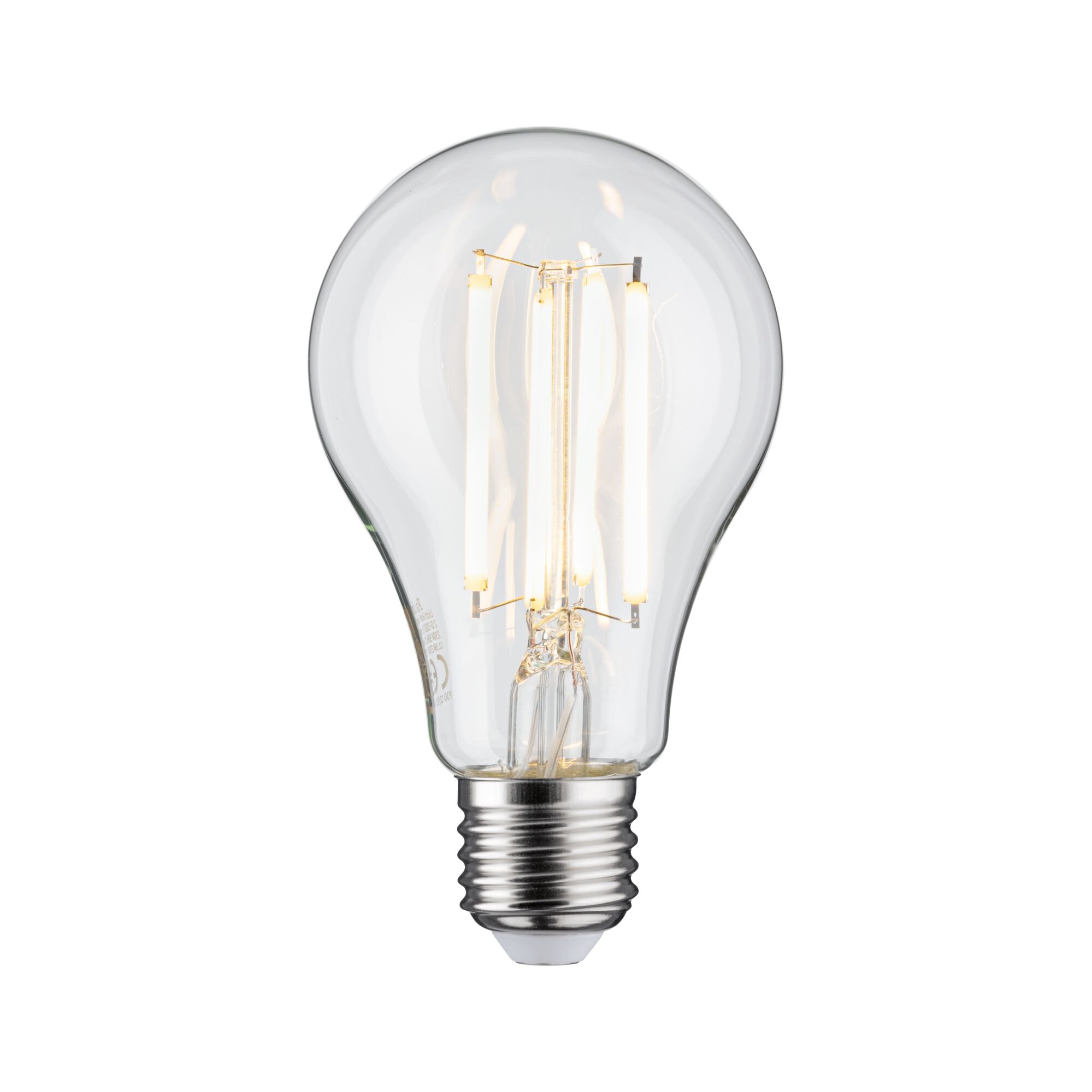 Klassische LED-Glühbirne mit transparentem Glas und silbernem Sockel für energiesparende Beleuchtung