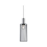 Modern pendant light with black metal cage and chrome canopy for stylish room lighting
