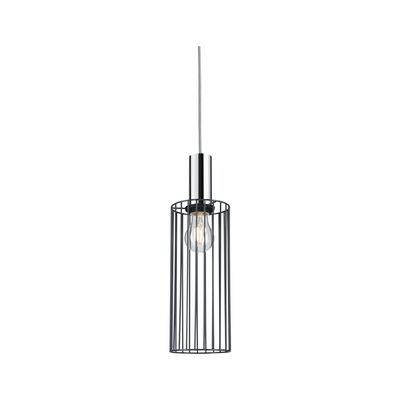 Modern pendant light with black metal cage and chrome canopy for stylish room lighting
