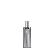 Modern pendant light with black metal cage and chrome canopy for stylish room lighting