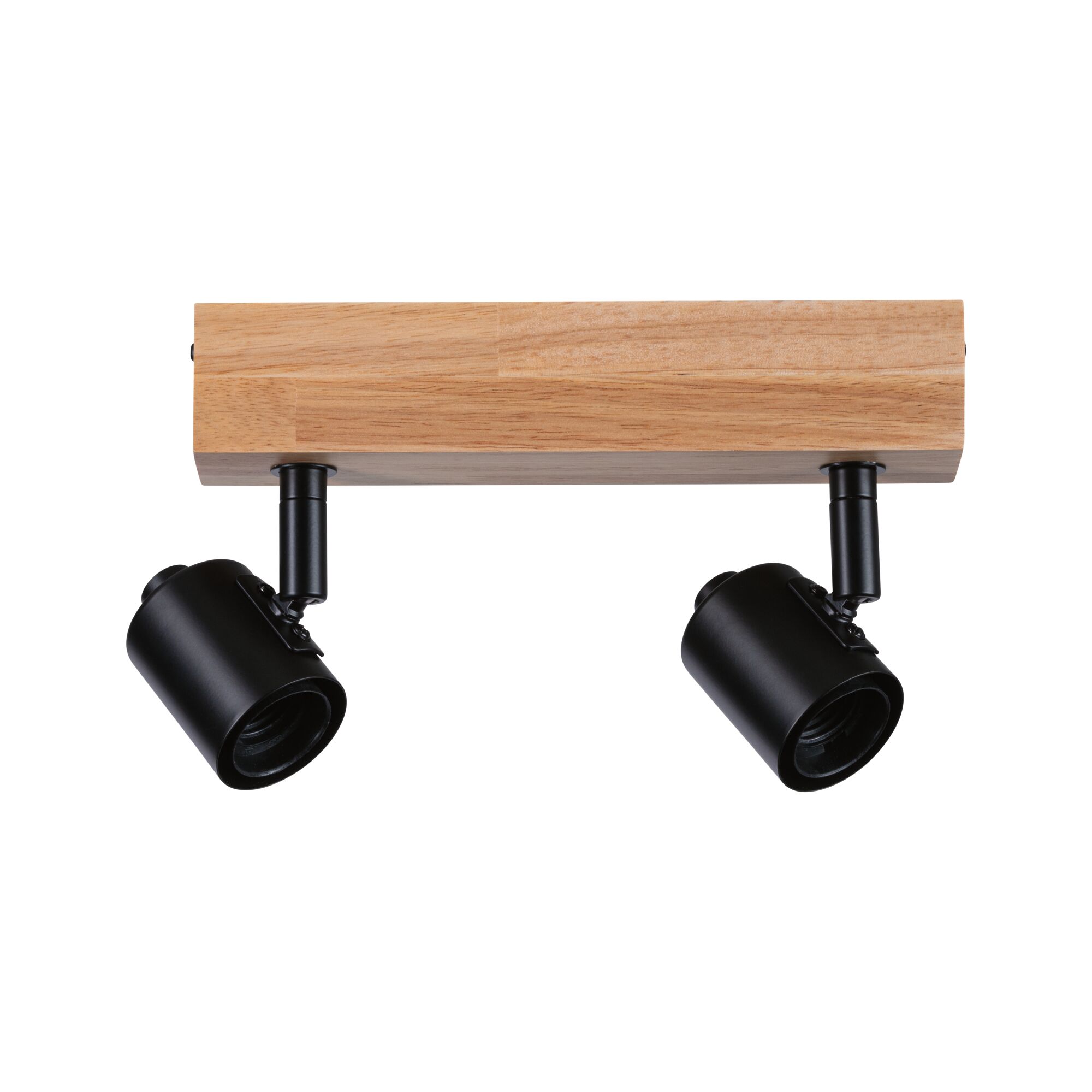 LED Spotlight Arvid E27 230V max. 2x20W gradable Noir Spot de plafond moderne avec base en bois et deux lampes métalliques noires pour éclairage d'accent
