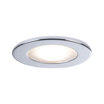Round recessed LED light with white frame and warm white glow for modern interior lighting