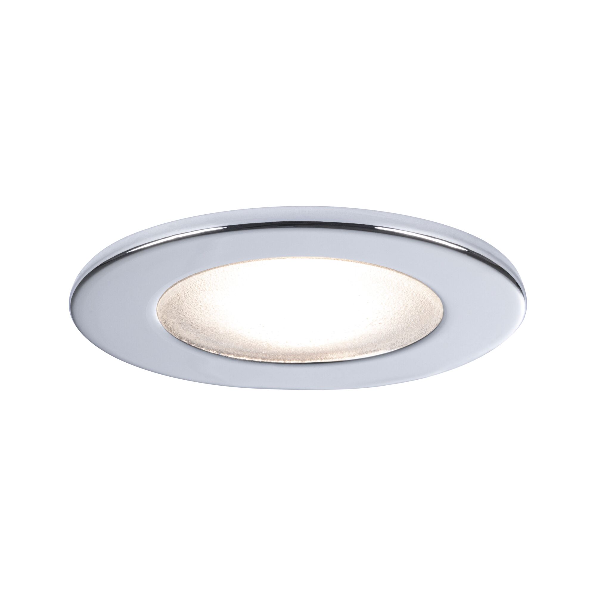 Recessed furniture luminaires Micro Line Structure round 66mm max. 20W 12V dimmable Chrome Round recessed LED light with white frame and warm white glow for modern interior lighting