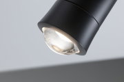 Black metal LED ceiling light with clear glass for modern indoor lighting solutions