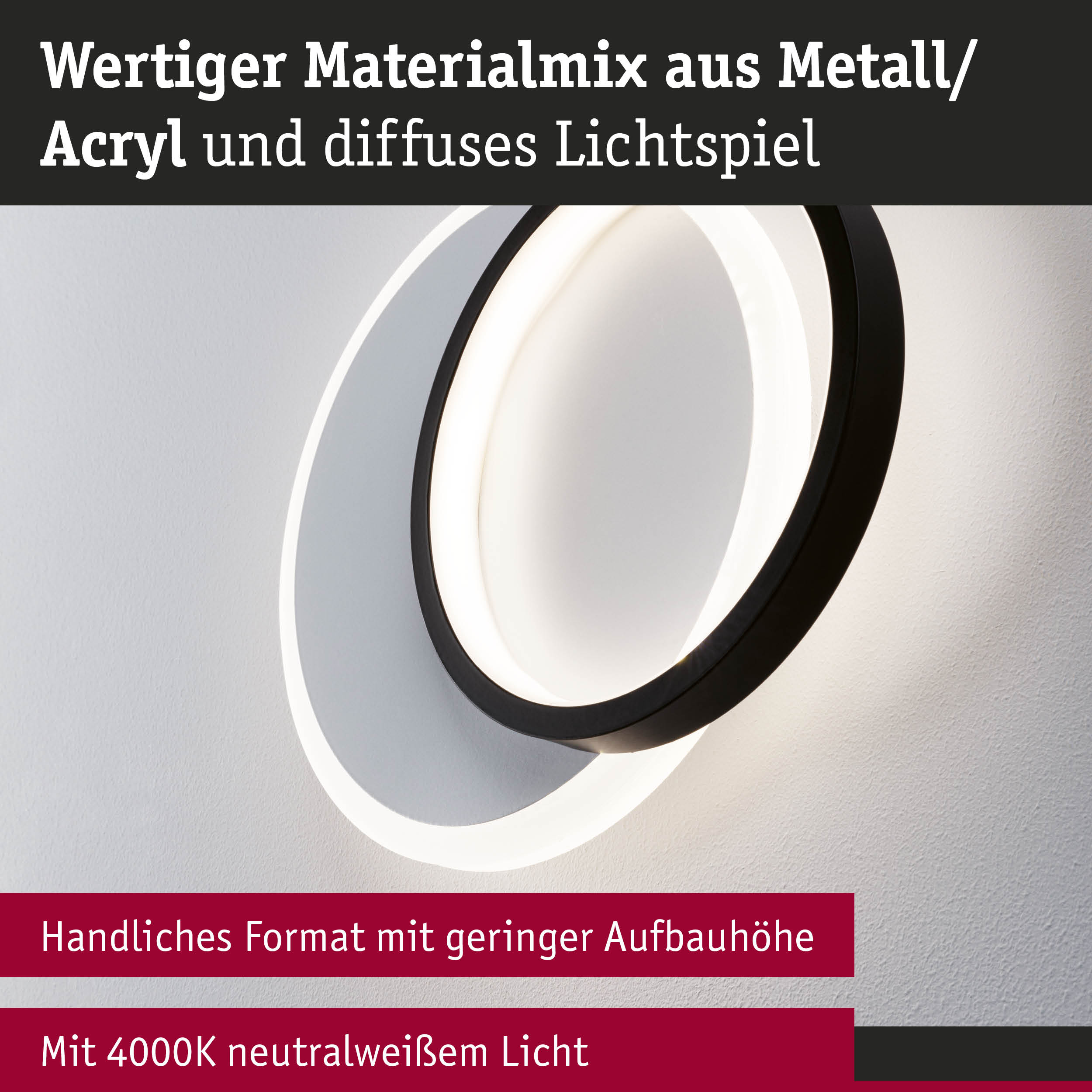 Moderne LED-Wandleuchte aus Metall und Acryl in Schwarz mit neutralweißem Licht 4000K