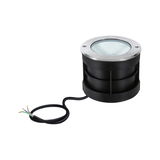 Ronde inbouw-LED-spot van zwart kunststof met roestvrijstalen ring en kabel voor buitenverlichting