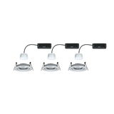 Three white LED recessed spotlights with silver aluminum frame and black cable for modern lighting solutions