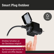Schwarzer Smart Plug Outdoor mit IP44-Schutz und Spritzwasserschutz, direkt an der Steckdose schaltbar