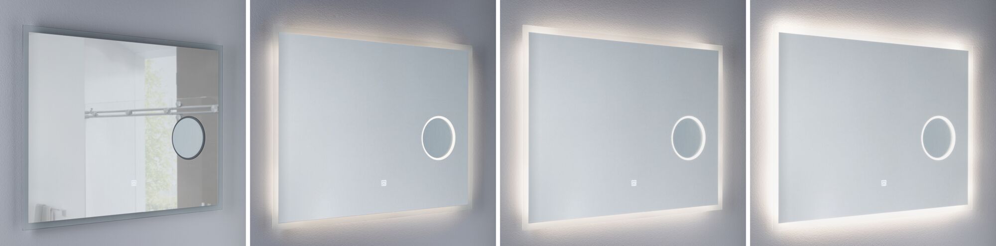Modern rectangular bathroom mirror set with LED lighting and magnifying mirror, white light