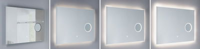 Modern rectangular bathroom mirror set with LED lighting and magnifying mirror, white light