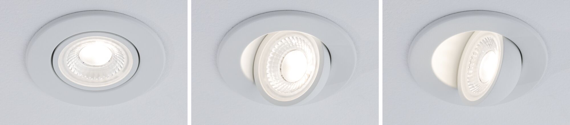 Weißer LED-Einbaustrahler aus Kunststoff mit schwenkbarem Leuchtkopf für flexible Raumbeleuchtung