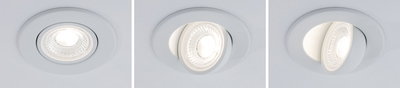 Weißer LED-Einbaustrahler aus Kunststoff mit schwenkbarem Leuchtkopf für flexible Raumbeleuchtung