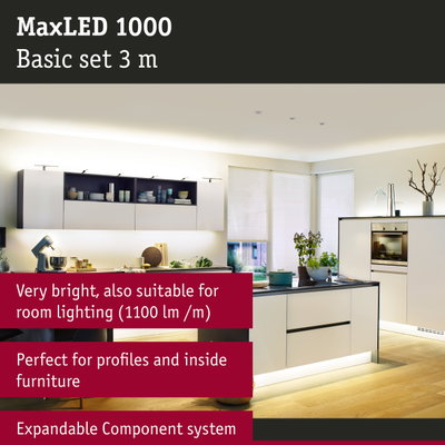 Modern kitchen featuring MaxLED 1000 Basic Set 3 m LED lighting ideal for furniture and room lighting