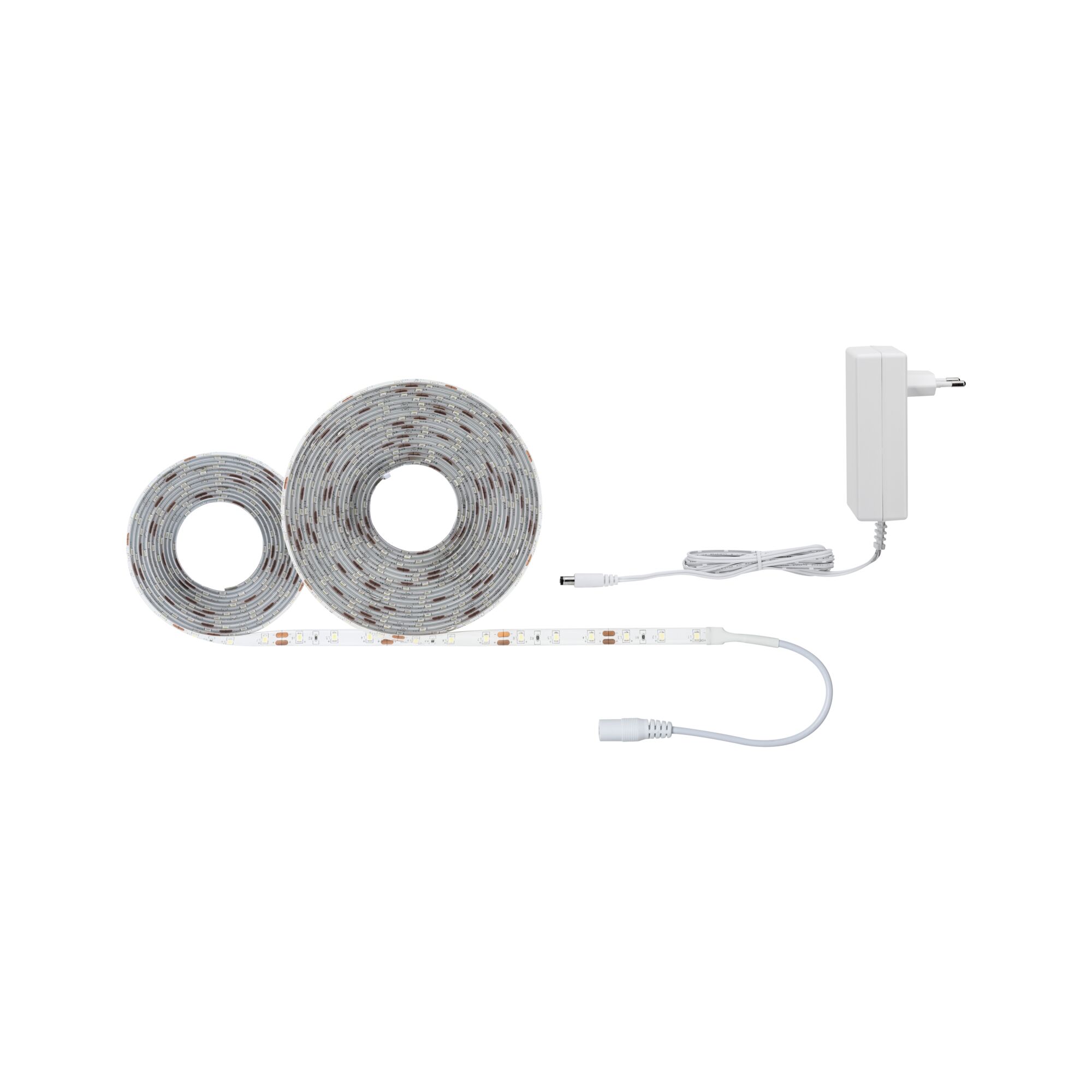 White LED strip light with power adapter, flexible indoor lighting cable, LED tape light
