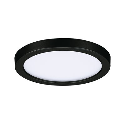 Round LED ceiling light with black metal frame and white diffuser for modern indoor lighting
