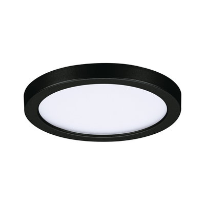 Round LED ceiling light with black metal frame and white diffuser for modern indoor lighting