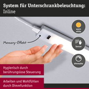 Sensorbetriebene, dimmbare Unterbauleuchte mit warmweißem Licht und Memory-Effekt für hygienische Steuerung