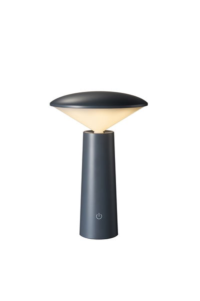 Moderne bordlampe i mat sort metal med varmt hvidt lys og touchkontakt